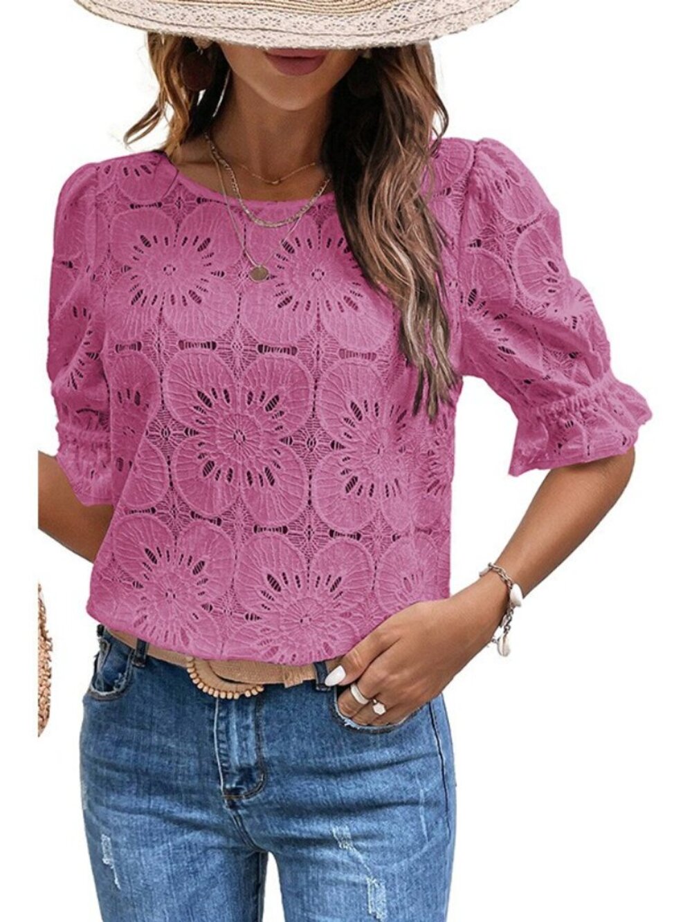 Women's Round Neck Chiffon Shirt Leisure All-matching - Picture 7 of 8